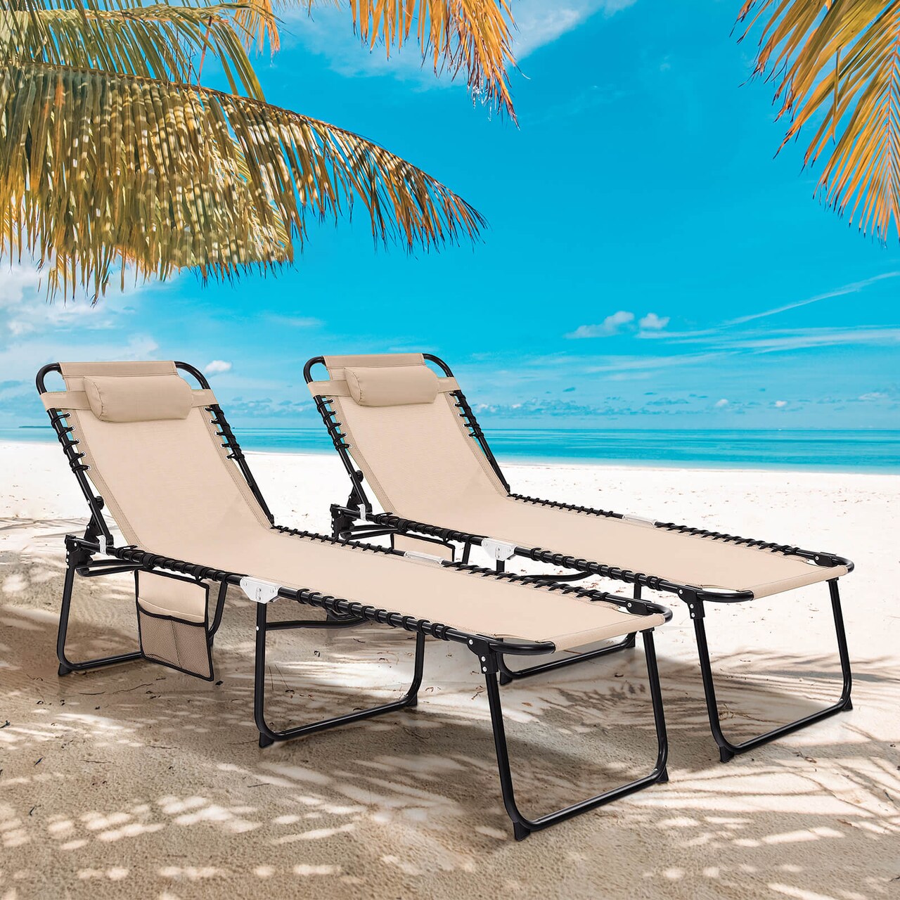 Costway 1/2 PCS Patio Folding Chaise Lounge Chair Portable Sun Lounger with Adjustable Backrest
